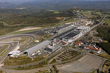 Aerial view, Nuerburgring race track, Muellenbach, Eifel mountain range, Rhineland-Palatinate, Germany, Europe