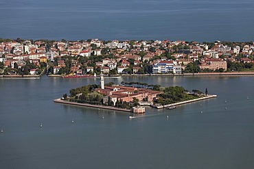 Lido and San Lazzaro degli Armeni island, aerial view, Venice, UNESCO World Heritage Site, Venetia, Italy, Europe