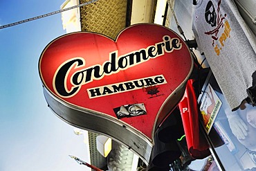 Condomerie, condom shop on Reeperbahn street, St. Pauli, Hamburg, Germany, Europe