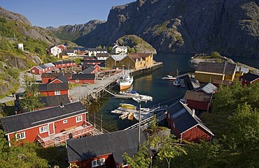 The harbor of Nusfjord, Nussfjord, Ramberg, island of Flakstadoya, Flakstadoya, Lofoten archipelago, Nordland, Norway, Europe