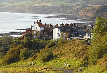 Robin Hood's Bay and the North Sea at back, Fylingthorpe, Yorkshire, United Kingdom, Europe