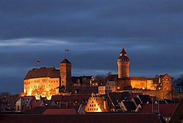 Kaiserburg, Imperial Castle of Nuremberg, at dusk, Nuremberg, Middle Franconia, Bavaria, Germany, Europe