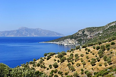 Southwest coast with the End of the World Taverna, near Marathokampos, Samos Island, Aegean Sea, southern Sporades islands, Greece, Europe