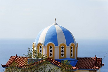 Painted dome of a church, Marathocampos, Samos Island, Aegean Sea, southern Sporades islands, Greece, Europe