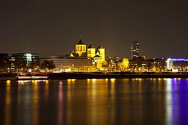 Konrad-Adenauer-Ufer, street, with St. Kunibert church, bank of the Rhine, Cologne, Rhineland, North Rhine-Westphalia, Germany, Europe, PublicGround