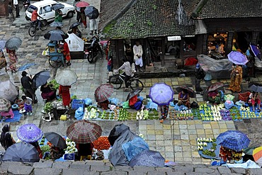 Royal Square, Durbar Square with market during rainy weather, Bagmati, Kathmandu, Nepal, South Asia, Asia