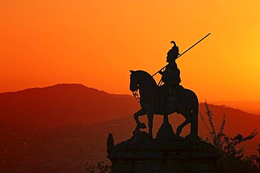 Sao Longuinhos equestrian statue at sunset, Bom Jesus do Monte Sanctuary, Braga, Minho, Portugal, Europe