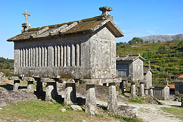 Traditional Espigueiros, granaries, Lindoso, Peneda Geres National Park, Minho province, Portugal, Europe