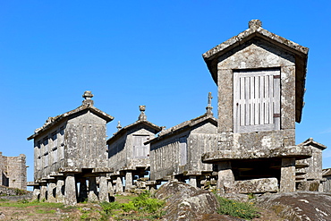 Traditional Espigueiros, granaries, Lindoso, Peneda Geres National Park, Minho province, Portugal, Europe