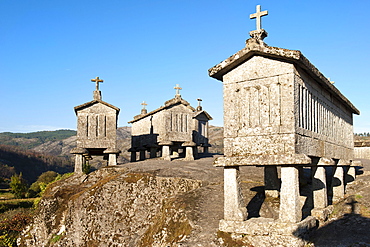 Traditional Espigueiros, granaries, Soajo, Peneda Geres National Park, Minho province, Portugal, Europe