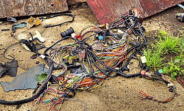 Cables, destruction, abandoned factory