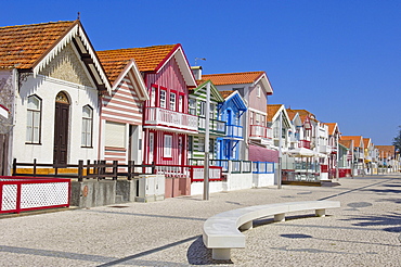 Palheiros, colourful houses, Costa Nova, Aveiro, Beiras region, Portugal, Europe