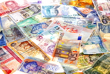 Banknotes, different currencies from around the world, foreign exchange