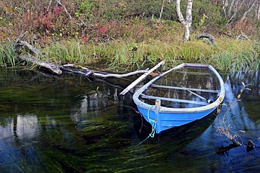 Old sunken boat in a creek, Rondane National Park, Norway, Europe