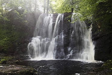 Waterfall in the Inver river, Glenariff Forest Park, Glenariff, Glens of Antrim, County Antrim, Northern Ireland, United Kingdom, Europe