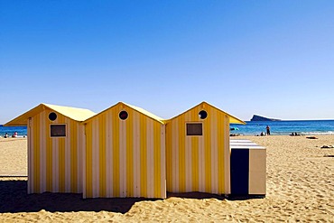 Change cabins at Playa Levante beach in Benidorm, Spain, Europe