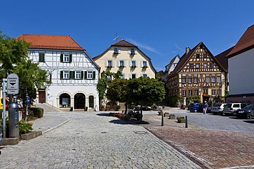 Franconian half-timbered buildings, Schulstrasse, a street in Bad Wimpfen, Neckartal, Baden-Wuerttemberg, Germany, Europe, PublicGround