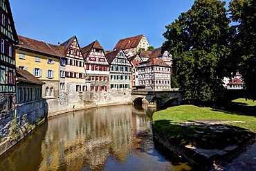 View of the historic centre of Schwaebisch Hall on the river Kocher, Baden-Wuerttemberg, Germany, Europe, PublicGround