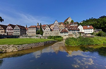 View of the historic centre of Schwaebisch Hall on the river Kocher, Baden-Wuerttemberg, Germany, Europe, PublicGround