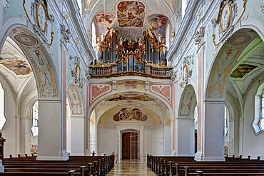 Organ, monastery church of St. Georg, Kloster Ochsenhausen Monastery, Ochsenhausen, Biberach district, Upper Swabia, Baden-Wuerttemberg, Germany, Europe