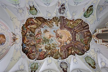 Ceiling painting, monastery church, Kloster Wessobrunn Abbey, Pfaffenwinkel, Upper Bavaria, Bavaria, Germany, Europe