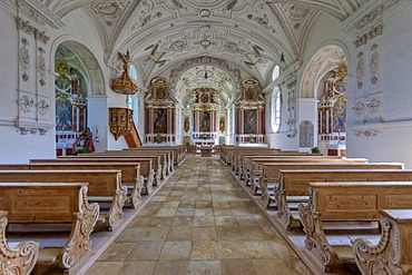 Interior view, Pilgrimage Church of the Visitation, Steingaden, Upper Bavaria, Bavaria, Germany, Europe