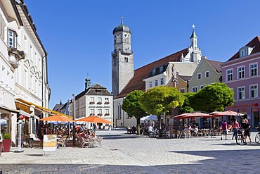 Marienplatz square with parish church Mariae Himmelfahrt, church of the Assumption, Weilheim, Upper Bavaria, Bavaria, Germany, Europe, PublicGround