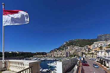 View from Ave de Ostende towards the port and Monte Carlo, Principality of Monaco, Europe, PublicGround