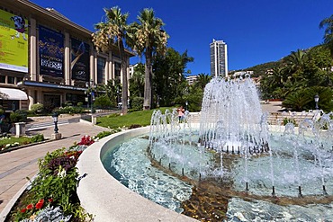 Fountain, Sporting d'Hiver, park on the Place du Casino, Monte Carlo, Principality of Monaco, Europe, PublicGround