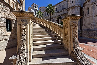 Stairs to the courthouse, Monte Carlo, principality of Monaco, Cote d'Azur, Mediterranean, Europe, PublicGround