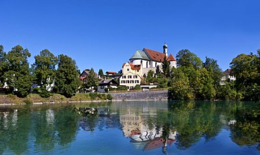 Franciscan monastery of Fuessen, Lech river, Fuessen, Ostallgaeu, Allgaeu, Swabia, Bavaria, Germany, Europe, PublicGround