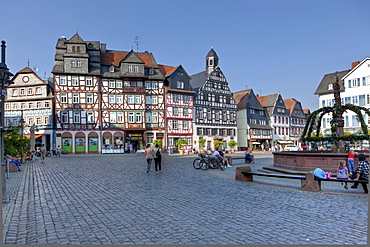 Half-timbered houses on the Marktplatz square in the town of Butzbach, Hesse, Germany, Europe, PublicGround