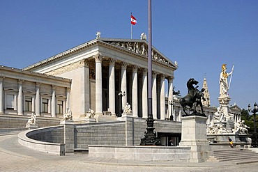 Austrian Parliament building, built 1861, sculpture at Pallas Athene at front, Dr.-Karl-Renner-Ring, Vienna, Austria, Europe