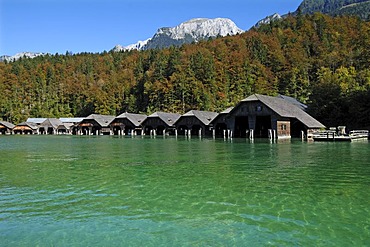 Boat houses for ferries on Koenigssee Lake, Upper Bavaria, Bavaria, Germany, Europe