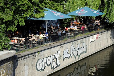 Bar cafe terrace at the Maybachufer, Berlin Kreuzberg, Germany, Europe
