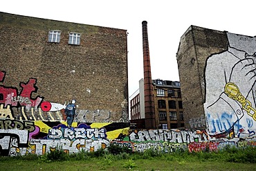 Street art and graffiti on a wall, Kreuzberg Schlesisches Tor, Berlin, Germany, Europe