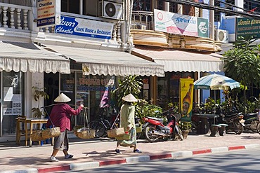 Shops in the main road, Setthathirat Road, Vientiane, Laos, Indochina, Asia