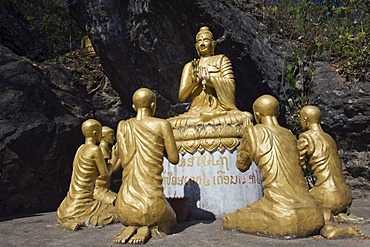 Buddha and his disciples, Buddha statue on Phousi Mountain, Luang Prabang, Laos, Indochina, Asia