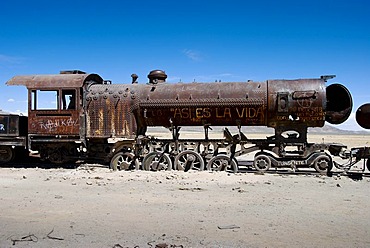 The train cemetery, Salar de Uyuni or salt desert of Uyuni, Bolivia, South America