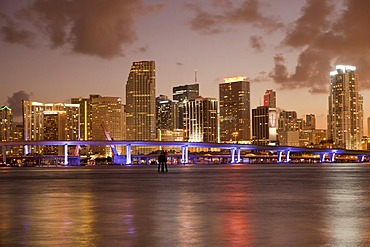 The illuminated skyline of downtown Miami, Florida, USA