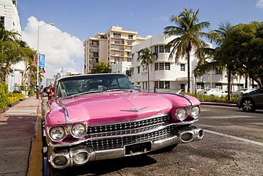 Pink Cadillac in the Art Deco district of South Beach, Miami, Florida, USA