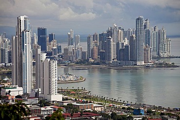 Cityscape and skyline of Panama City, seen from Cerro Ancon Mountain, Panama, Central America