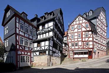 Half-timbered houses in the historic town centre, Marburg, Hesse, Germany, Europe, PublicGround