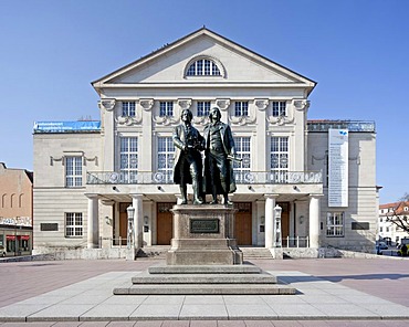 Deutsches Nationaltheater, German national theatre, with Goethe-Schiller monument, Weimar, Thuringia, Germany, Europe, PublicGround