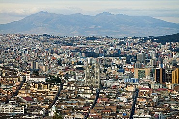 View from El Panecillo over Quito with the historic town centre in the foreground, Quito, Ecuador, South America