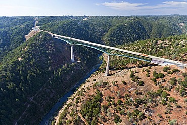 Foresthill Bridge, the highest bridge in California, crossing the North Arm, North Fork, American River, aerial view, Auburn, California, USA, North America