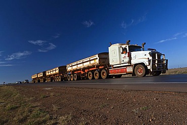 Road Train, 2AB quad, on a country road outside of Port Hedland, Western Australia, Australia