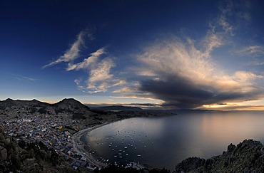 Thundercloud over Lake Titicaca in the blue hour, Copacabana, Bolivia, South America