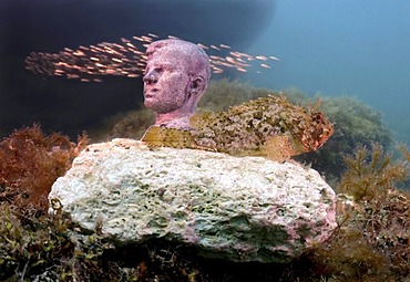 Underwater museum "Reddening leaders", Cosmonaut Yury Gagarin, sculpture, Cape Tarhankut, Tarhan Qut, Crimea, Ukraine, Eastern Europe