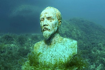 Underwater museum "Reddening leaders", Felix Edmundovich Dzerzhinsky, sculpture, Cape Tarhankut, Tarhan Qut, Crimea, Ukraine, Eastern Europe